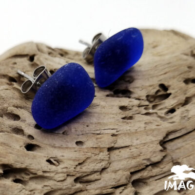 Small blue sea glass earrings